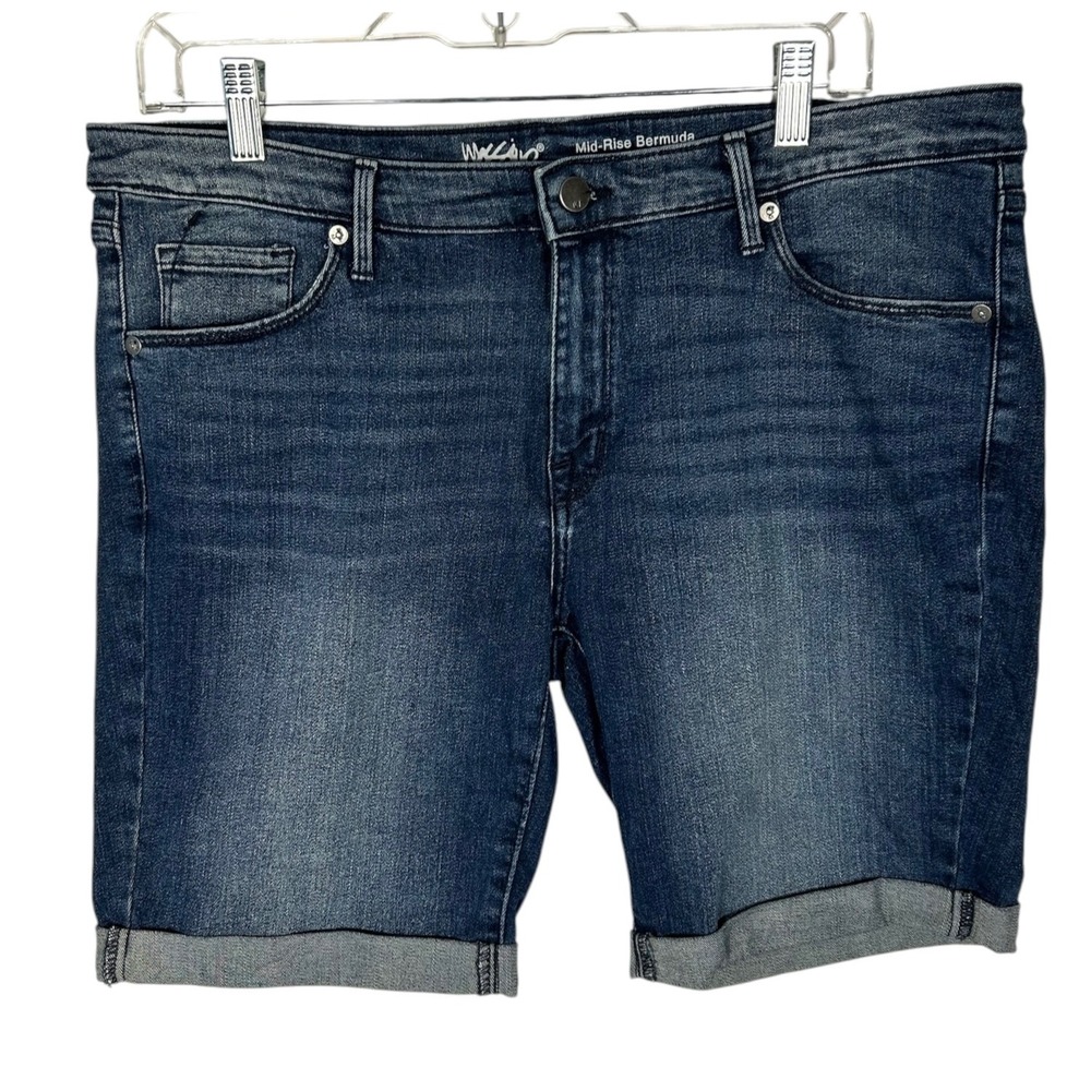 Mossimo Mid-Rise Bermuda Denim Shorts Dark Wash Cuffed Size 14/32